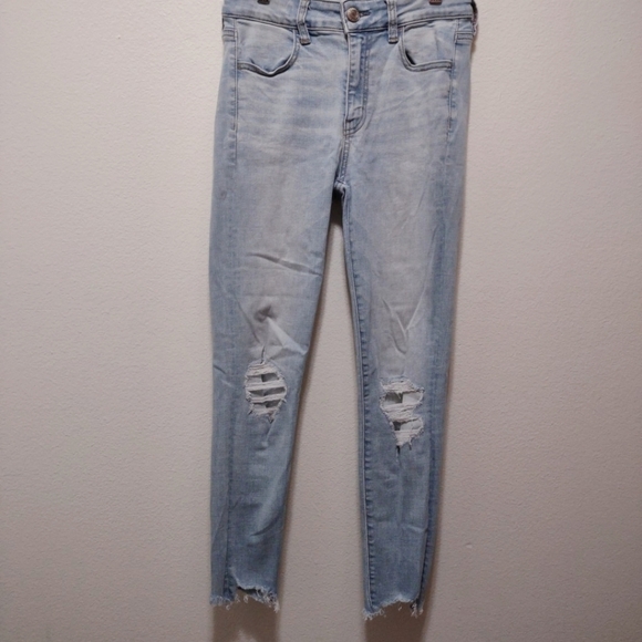 American Eagle Distressed  Hi-Rise Jegging Crop Denim Jeans 4 - Picture 1 of 6